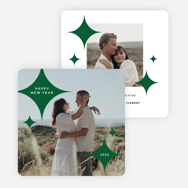Sprinkling of Stars New Year Cards and Invitations - Green