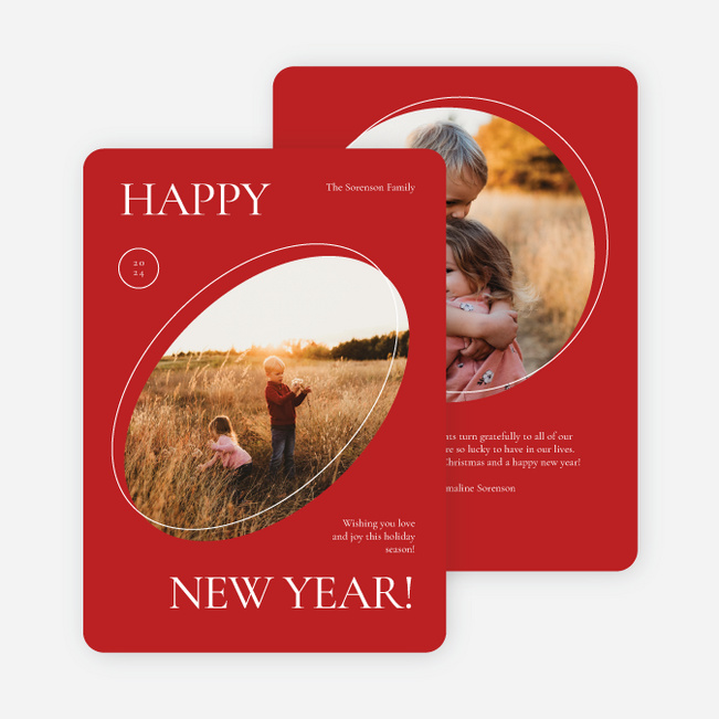 Offset Cutouts New Year Cards and Invitations - Red