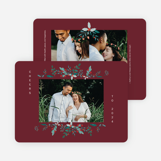 Holly Adornment New Year Cards and Invitations - Red
