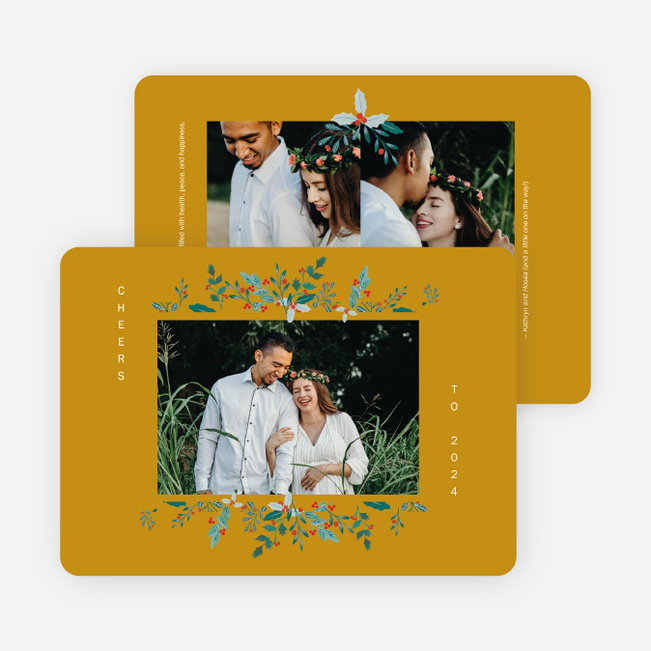 Holly Adornment New Year Cards and Invitations - Yellow