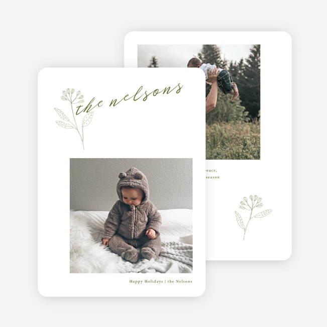 Joyfully Minimal Leaf Holiday Cards and Invitations - Green