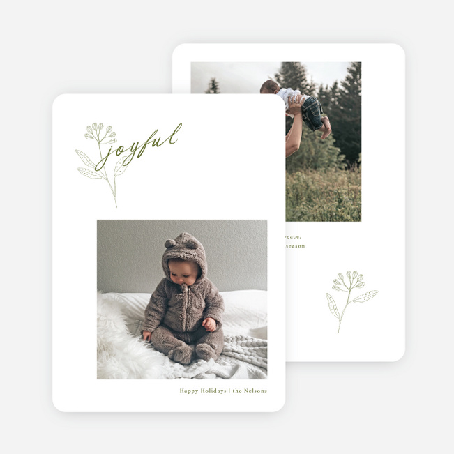 Joyfully Minimal Leaf Holiday Cards and Invitations - Green