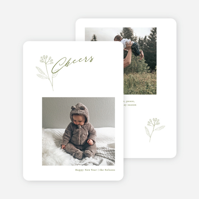 Joyfully Minimal Leaf New Year Cards and Invitations - Green