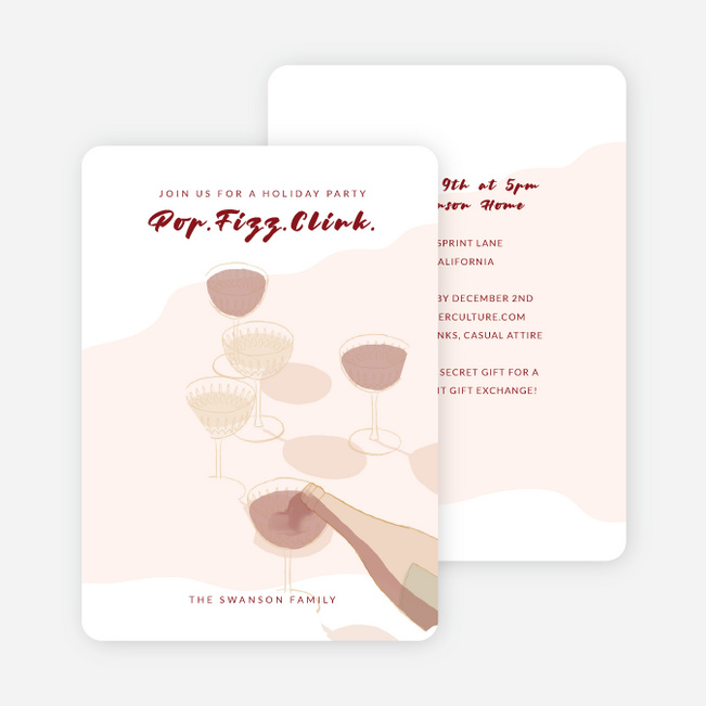 Pouring the Party Holiday Cards and Invitations - Red
