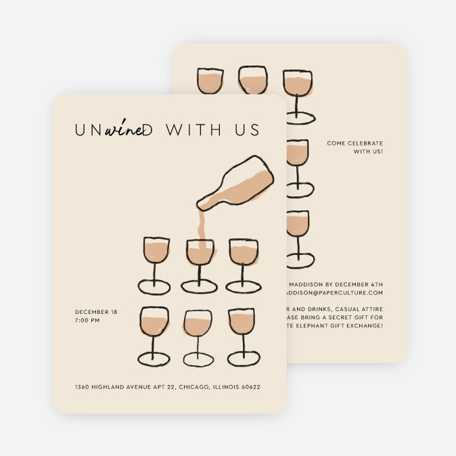 Unwined Party Time Holiday Cards and Invitations - Beige