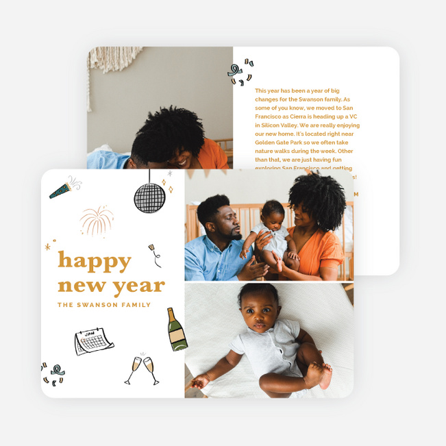 Season’s Doodles New Year Cards and Invitations - Yellow