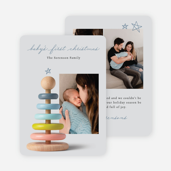 Stacking Joy Personalized Christmas Cards - Blue