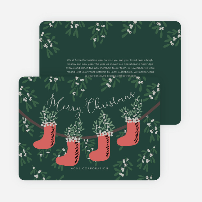 Corner Holly Garland Business Holiday Cards & Business Christmas Cards - Green
