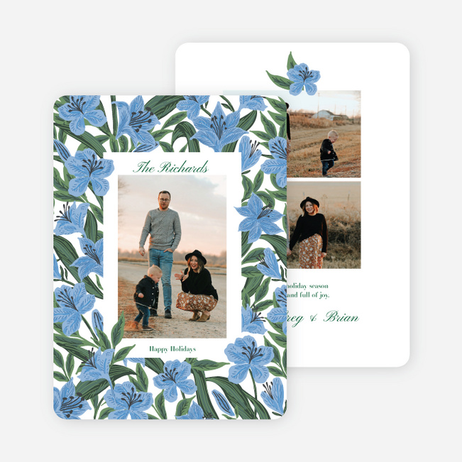 Winter Azaleas Holiday Cards and Invitations - Blue