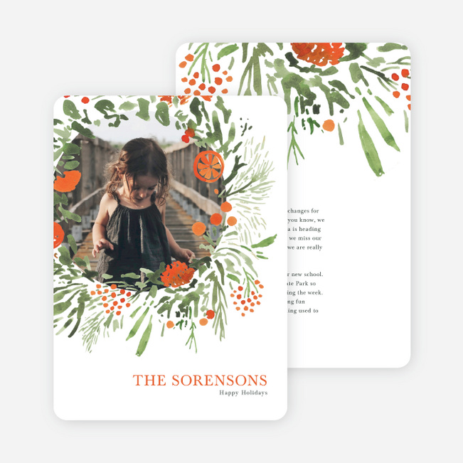 Painted Wreath Holiday Cards and Invitations - Orange