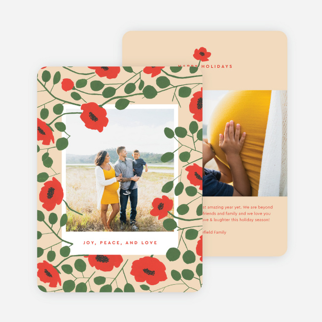 Woodprint Polaroid Holiday Cards and Invitations - Red