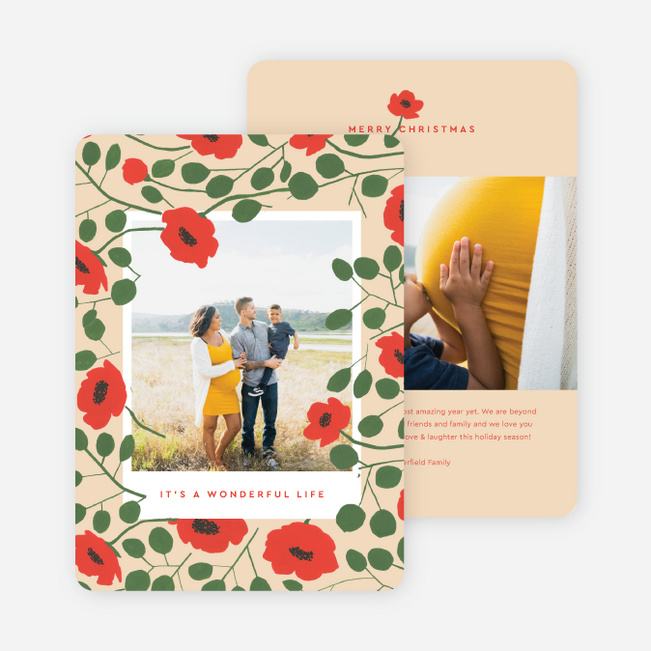 Woodprint Polaroid Personalized Christmas Cards - Red