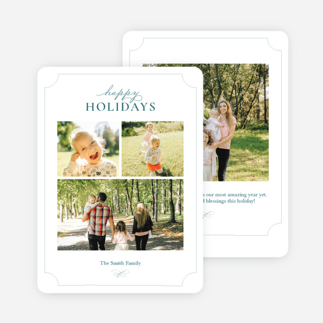 Festive Photo Collage Holiday Cards and Invitations - Blue
