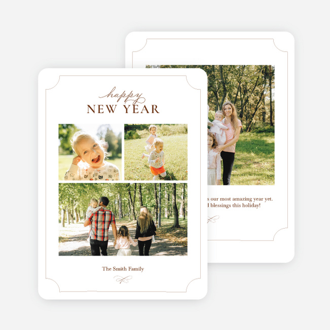 Festive Photo Collage New Year Cards and Invitations - Brown