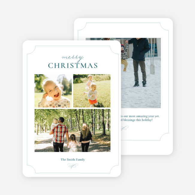 Festive Photo Collage Personalized Christmas Cards - Blue