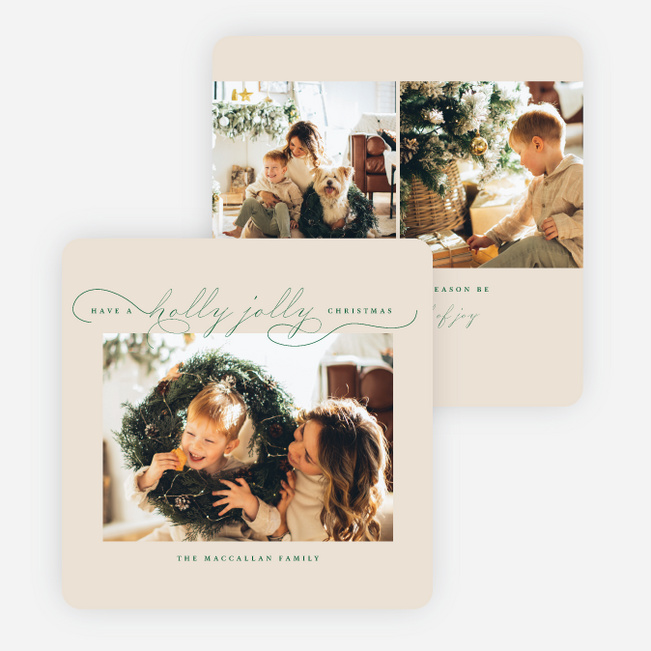 Holly Jolly Season Personalized Christmas Cards - Green