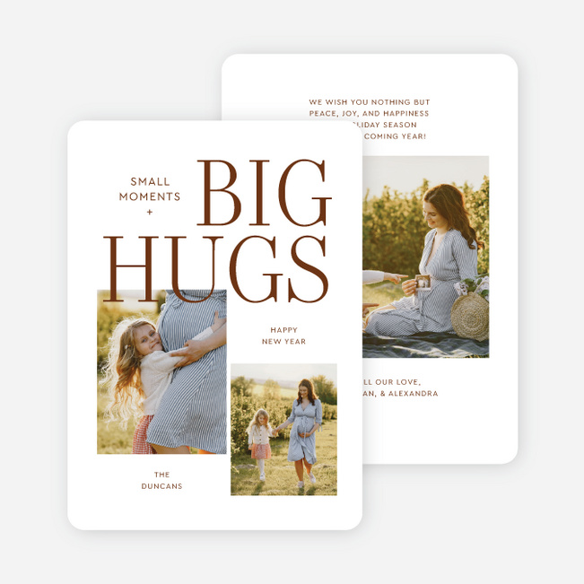 Biggest Hugs New Year Cards and Invitations - Brown