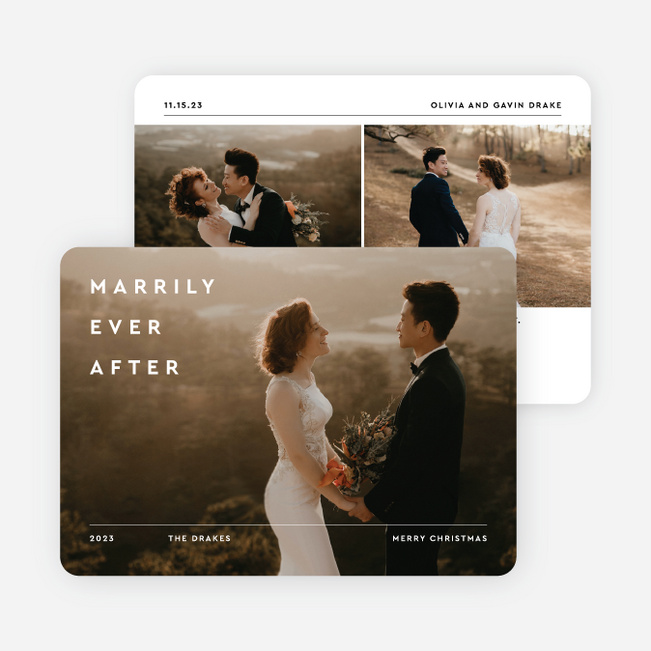 Newly Wedded Bliss Personalized Christmas Cards - White