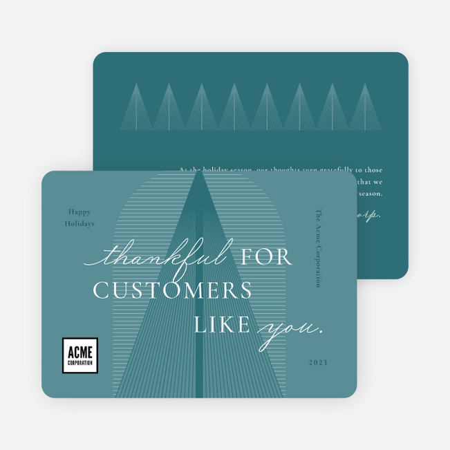 Matching Tree Lines Business Holiday Cards & Business Christmas Cards - Blue
