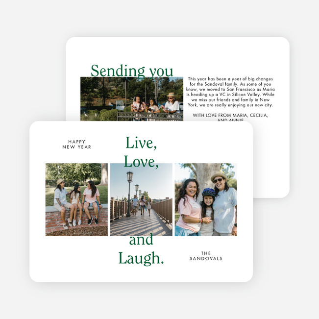 Loving Trio New Year Cards and Invitations - Green