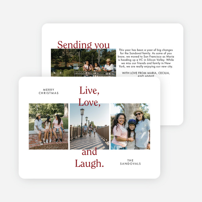 Loving Trio Personalized Christmas Cards - Red
