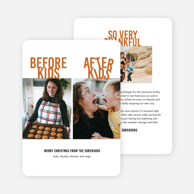 Milestone Comparison Personalized Christmas Cards - Orange