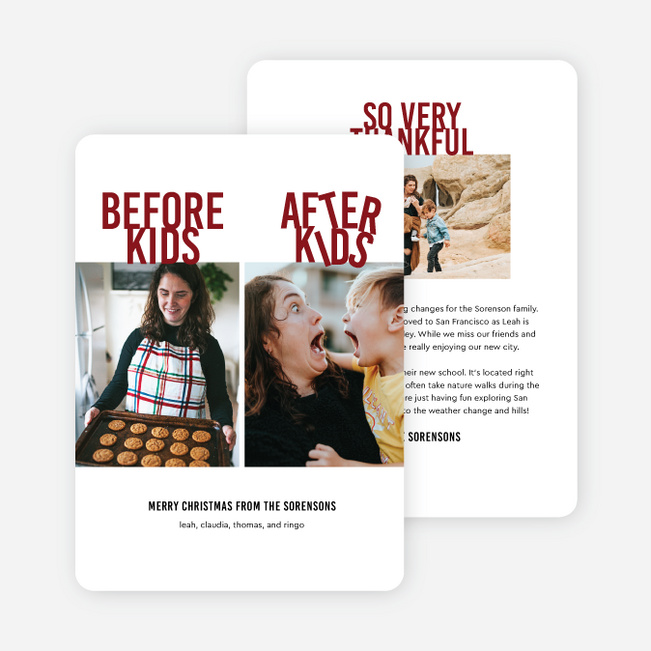 Milestone Comparison Personalized Christmas Cards - Red