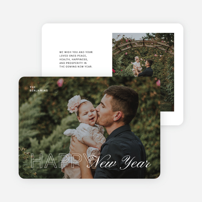 Modern Meets Scripted New Year Cards and Invitations - White