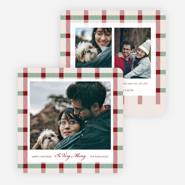 Classy Plaid Personalized Christmas Cards - Red