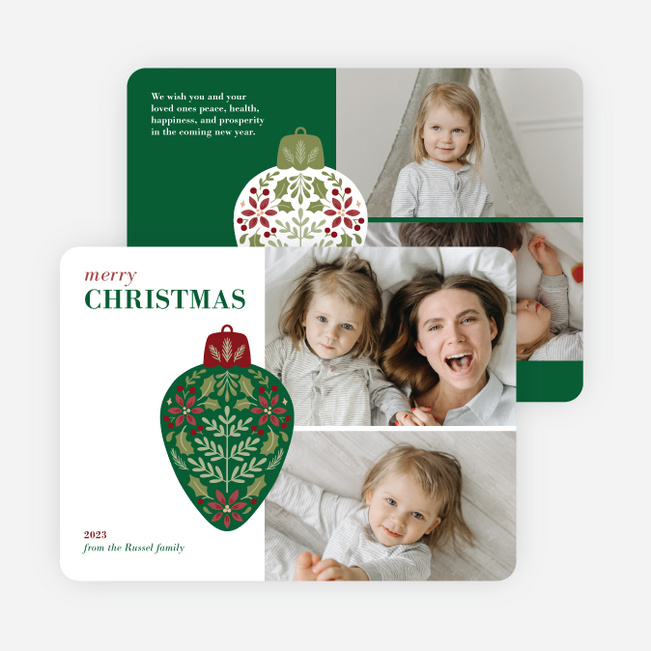 Ornamental Florals Personalized Christmas Cards - Green