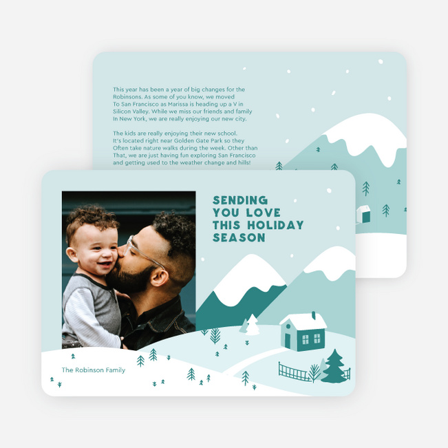 Snowy Landscape Holiday Cards and Invitations - Blue
