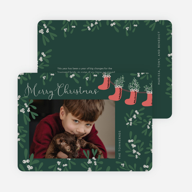 Corner Holly Garland Personalized Christmas Cards - Green