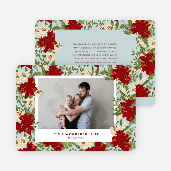 Poinsettia Pattern Personalized Christmas Cards - Red