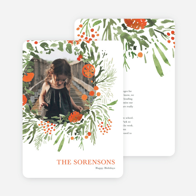 Painted Wreath Holiday Cards and Invitations - Orange