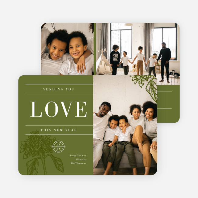 Sending the Gift of Love New Year Cards and Invitations - Green