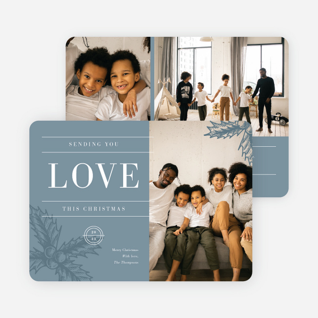 Sending the Gift of Love Personalized Christmas Cards - Blue