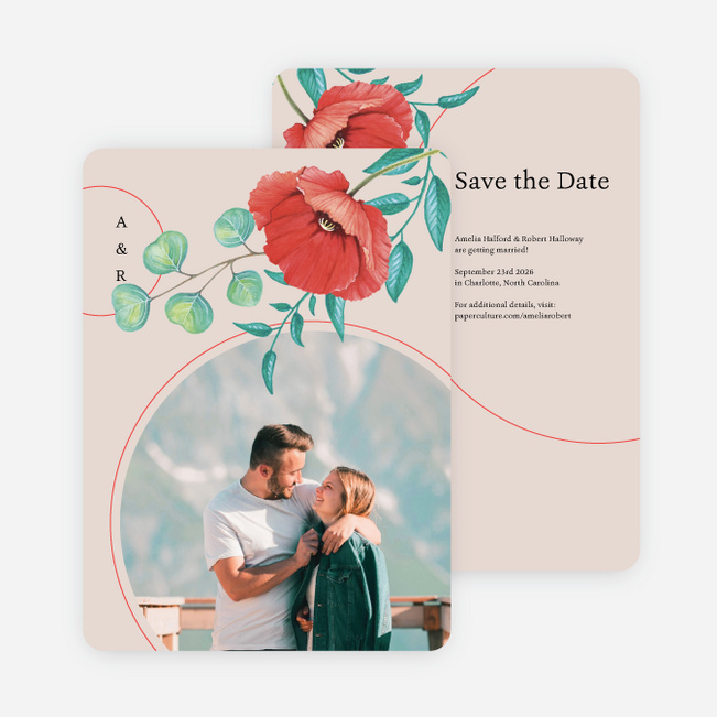 Love Flourishes Save the Date Cards - Red