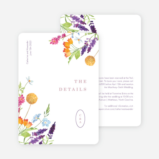 Country Wildflowers Wedding Information Cards - Multi
