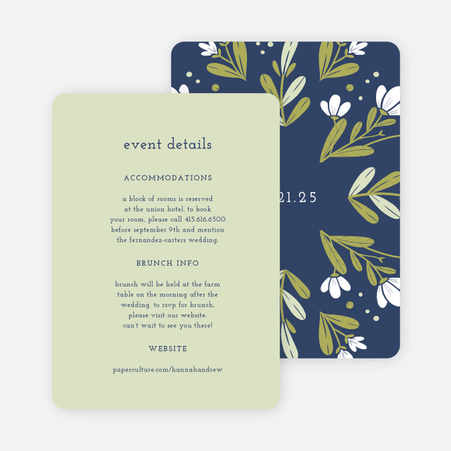 Floral Ring Wedding Information Cards - Blue