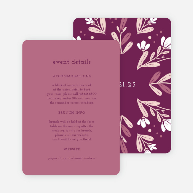 Floral Ring Wedding Information Cards - Pink