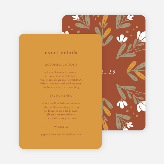 Floral Ring Wedding Information Cards - Orange