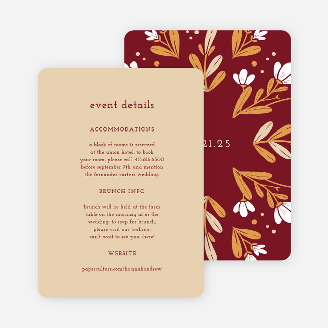Floral Ring Wedding Information Cards - Red