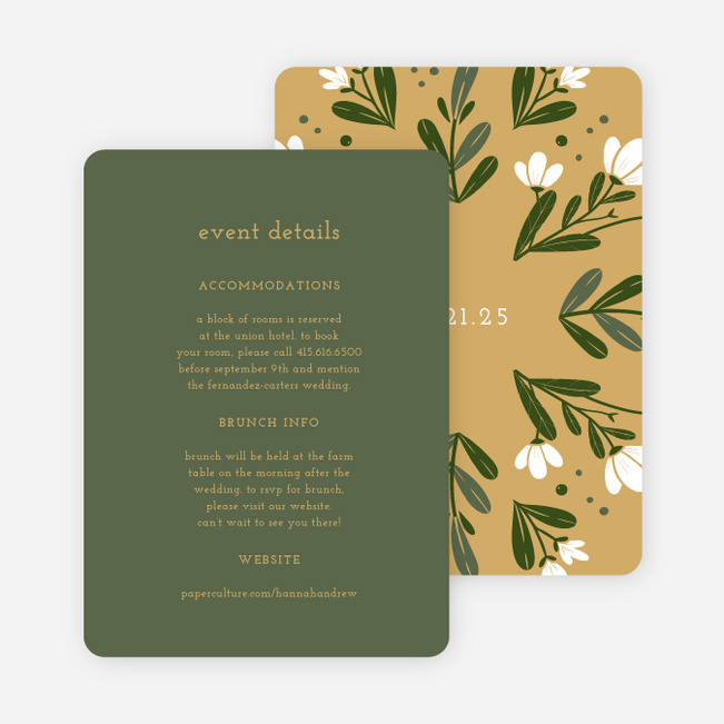 Floral Ring Wedding Information Cards - Yellow