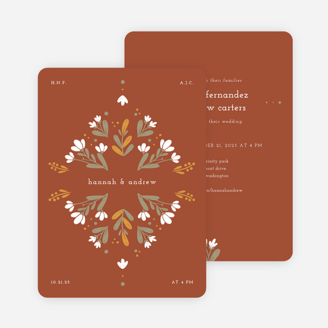 Floral Ring Wedding Invitations - Orange