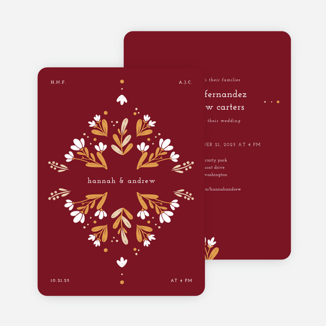 Floral Ring Wedding Invitations - Red