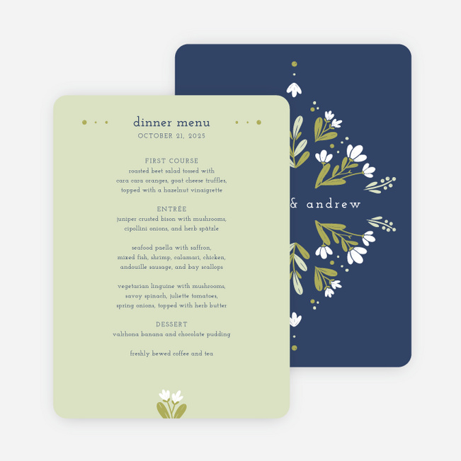 Floral Ring Wedding Menus - Blue