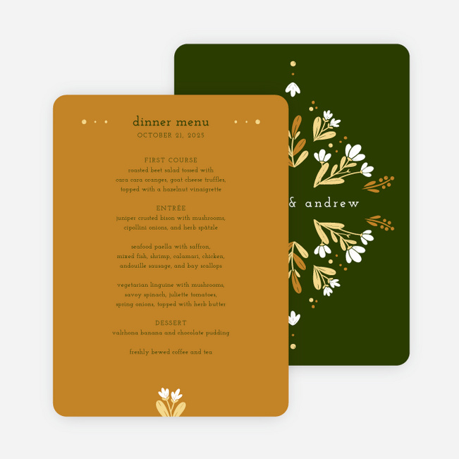 Floral Ring Wedding Menus - Green