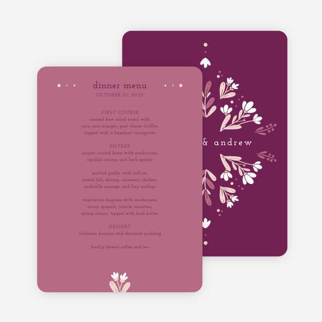 Floral Ring Wedding Menus - Pink