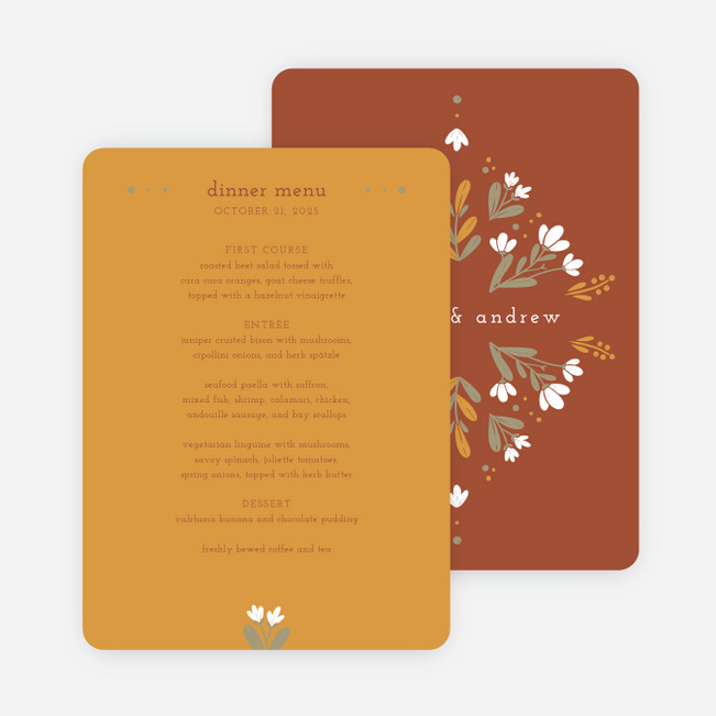 Floral Ring Wedding Menus - Orange