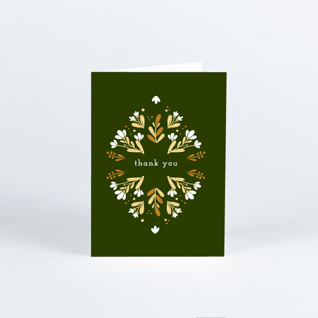 Floral Ring Wedding Thank You Cards - Green